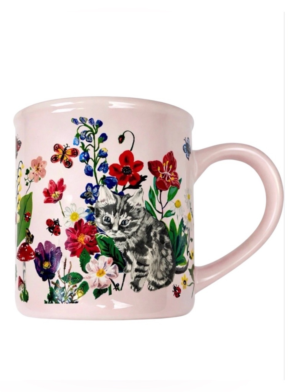 Nathalie Lete Pink Cat Dog Floral Mug